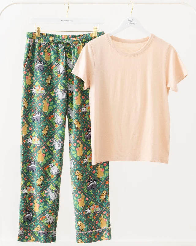 ChinosWoodland Critters - T-Shirt & Lightweight Flannel PJ Pants Set - Fern