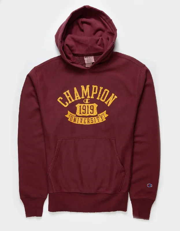 Asymmetrical HoodiesReverse Weave Hoodie University 1919 Logo In Maroon