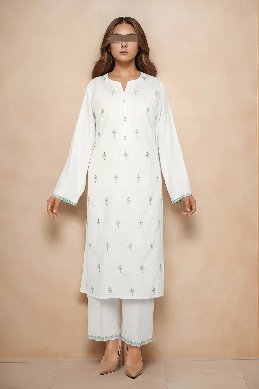 Solid Embroidered Wash N Wear Stitched 2 Piece (Shirt/Trouser)