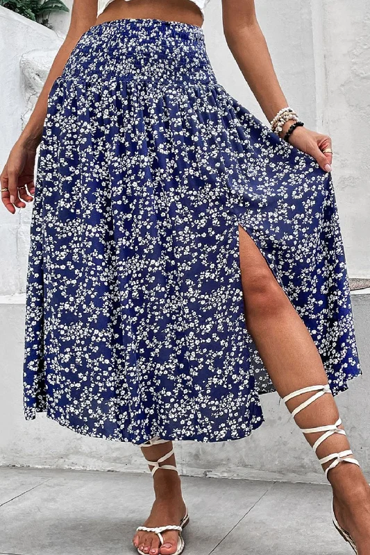 Ditsy Floral Slit High Waist SkirtHoop Skirt