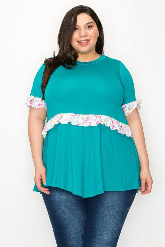 Hemp ShirtsPSFU Teal Jade Shirt Top w Ruffle Detail