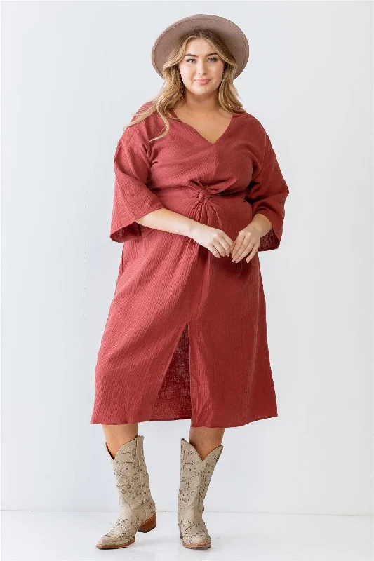 Edwardian DressJunior Plus Textured Cotton Wrap Detail Midi Dress