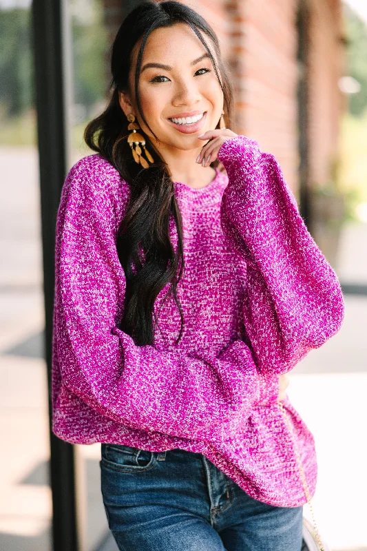 The Slouchy Magenta Pink Bubble Sleeve SweaterGlitter Knit Tops