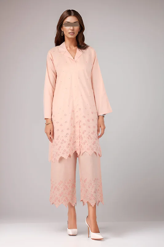 Solid Embroidered Cotton Stitched 2 Piece (Shirt/Trouser)