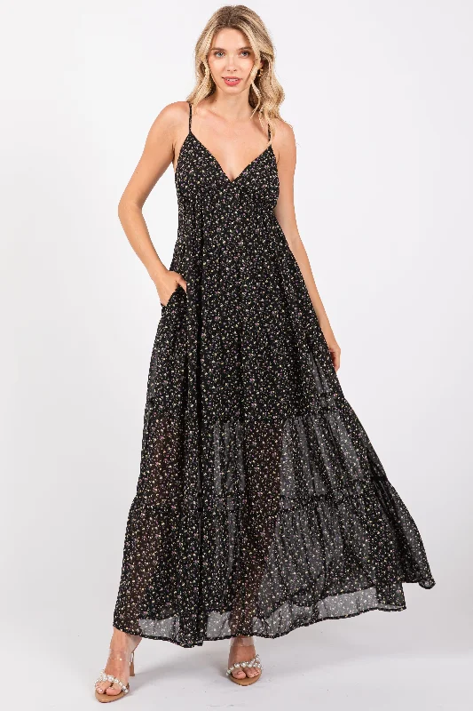 Reflective DressBlack Floral Tiered Maxi Dress