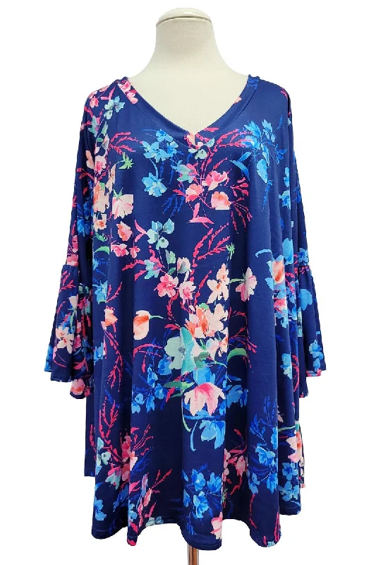 Fringed ShirtsGorgeous Blue Floral V Neck Shirt Top