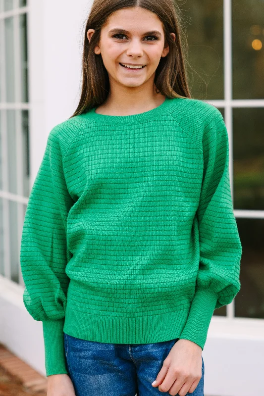 Girls: In The Works Green SweaterStriped Knit Tops