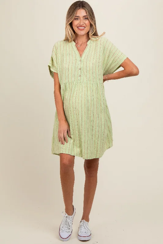 Bridal DressMint Green Striped Button Front Maternity Dress