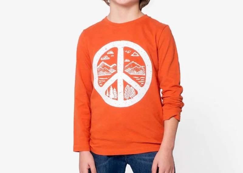 Boy's Peace On Earth Graphic Long Sleeve Tee In Pumpkin