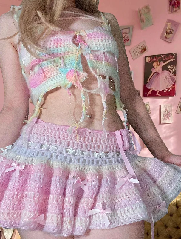 [Customized Handmade] Lil Pink Cake Monster Knitting Top and Skirt setTutu