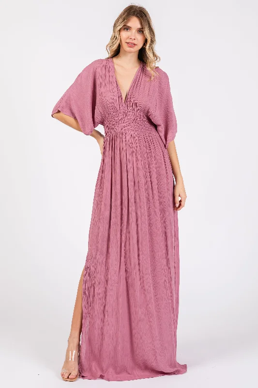 Maxi DressMauve Lightweight Deep V-Neck Maxi Dress