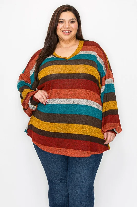 Tunic ShirtsAwesome Fall Stripe Colored Shirt Top w Bubble Sleeves