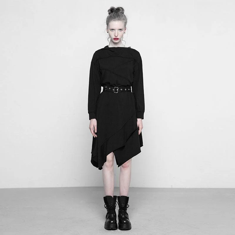 Quilted SweatshirtsWomen's Asymmetric Layered Punk Hooded Dress