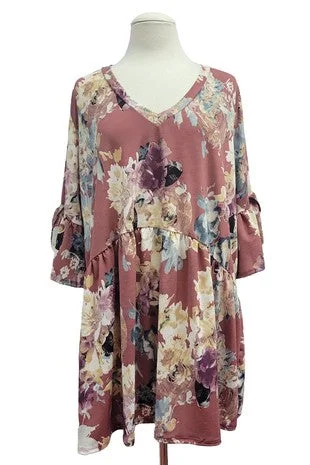 Athletic ShirtsMauve Rust Floral Shirt Top w V Neck