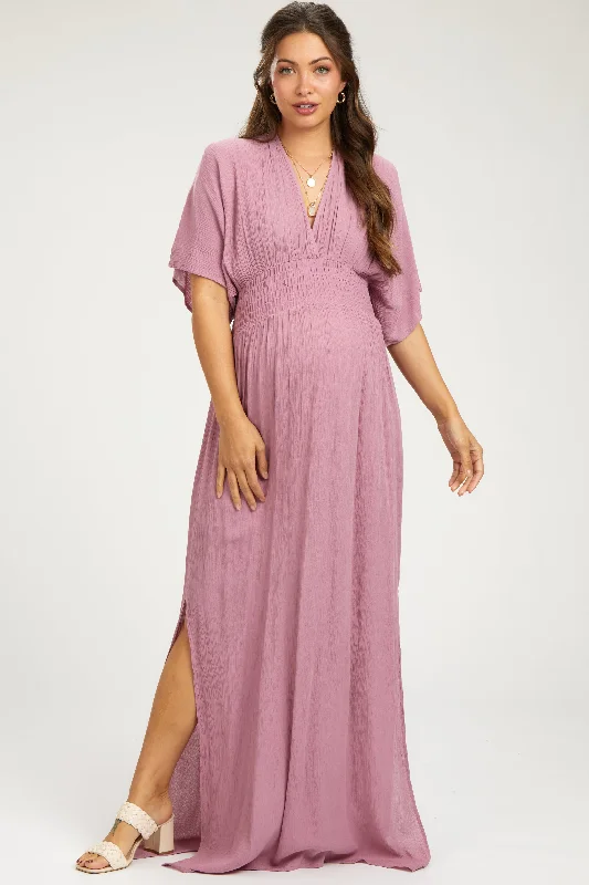 Bodycon DressMauve Lightweight Deep V-Neck Maternity Maxi Dress