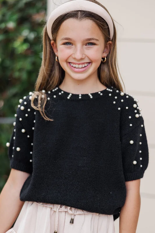 Girls: Tell Your Story Black Embellished SweaterBand Merch Knit Tops