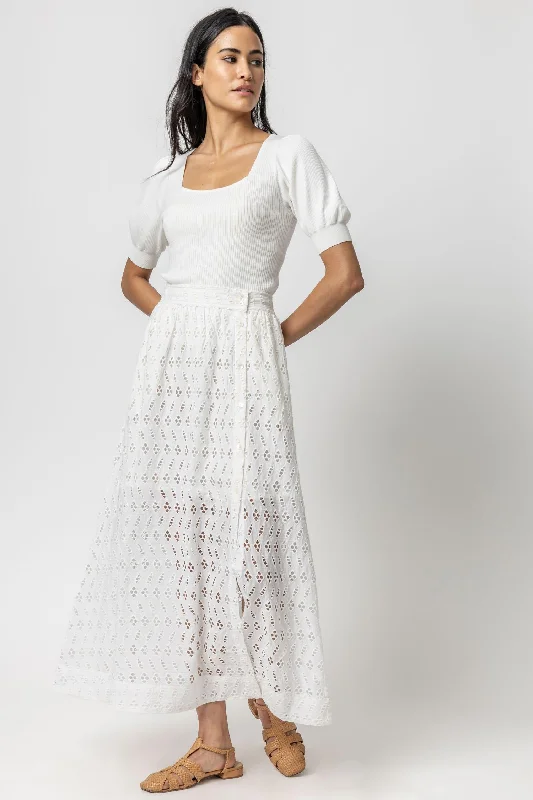 Lilla P Eyelet Side-Button Maxi Skirt - WhiteBall Skirt