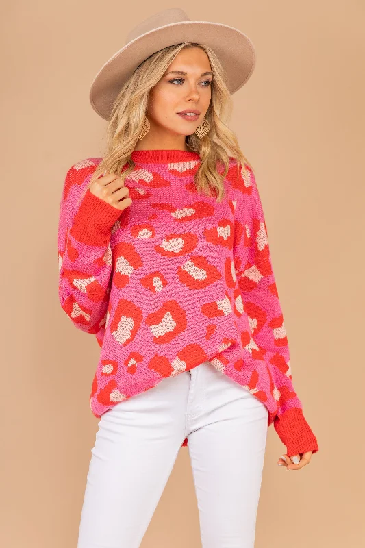 Live Out Loud Vibrant Pink Leopard SweaterSheer Knit Tops