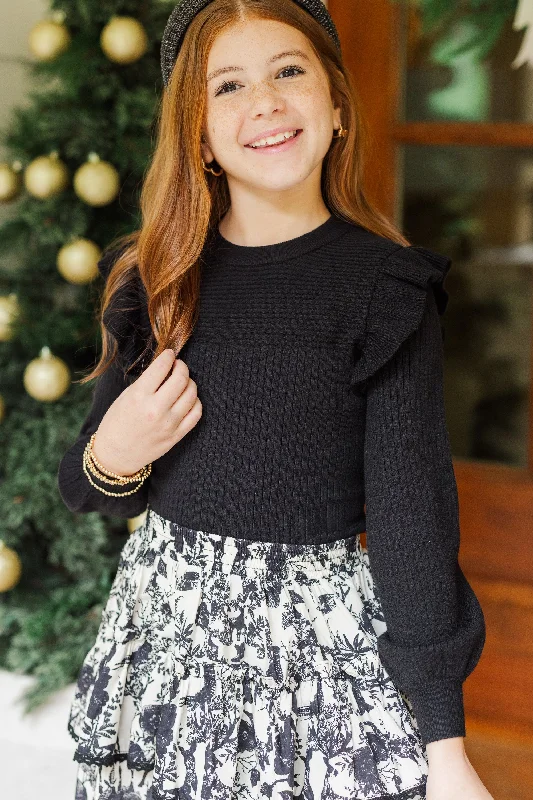 Girls: Reach Out Black Ruffled SweaterUrban Knit Tops