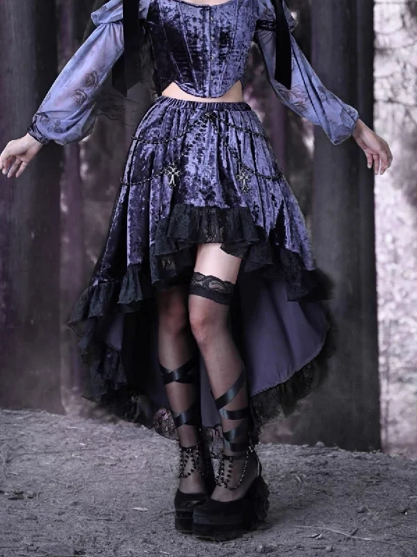 [Blood Supply] Moon Goddess Velvet Trailing Lace SkirtPrairie Skirt