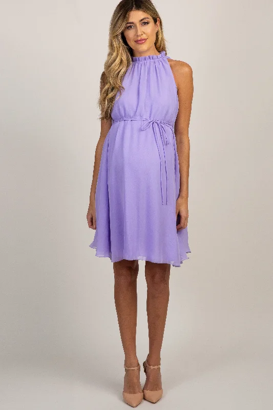 A-line DressPinkBlush Lavender Chiffon High Neck Maternity Dress