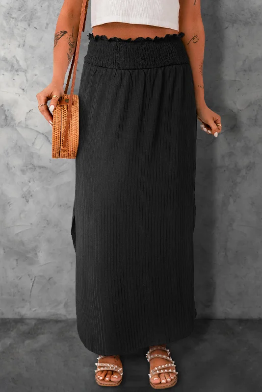 Smocked Waist Slit Maxi SkirtAsymmetrical Skirt