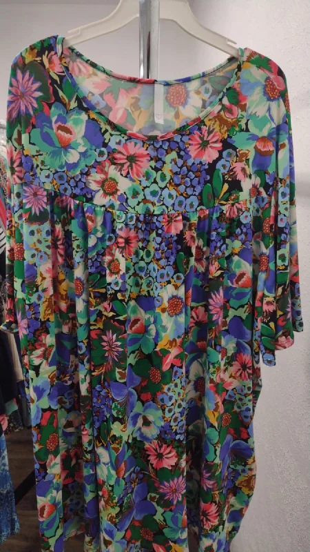 Floral ShirtsBeautiful Mint Blue Pink Shirred Floral Shirt Top