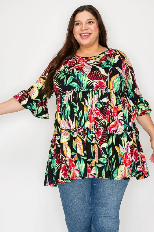 Performance ShirtsBeautiful Black Tropical Tiered Shirt Top