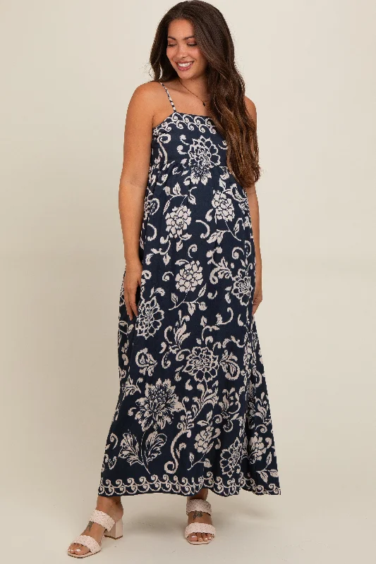 Tactical DressNavy Floral Maternity Maxi Dress