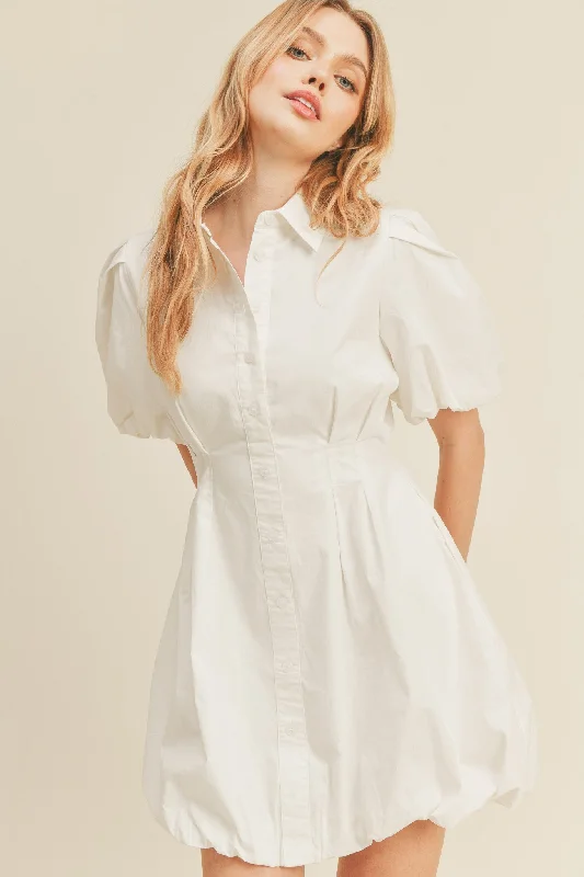 Bridal GownWhite Bubble Hem Shirt Dress