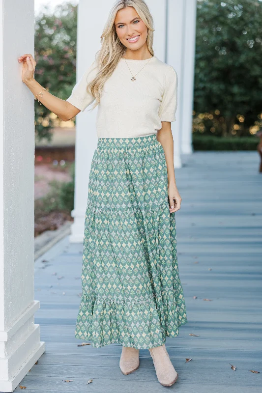 The Charm Green Medallion Midi SkirtProm Skirt