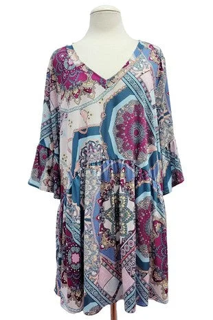 Peplum ShirtsTeal Purple Medallion Print Shirt Top