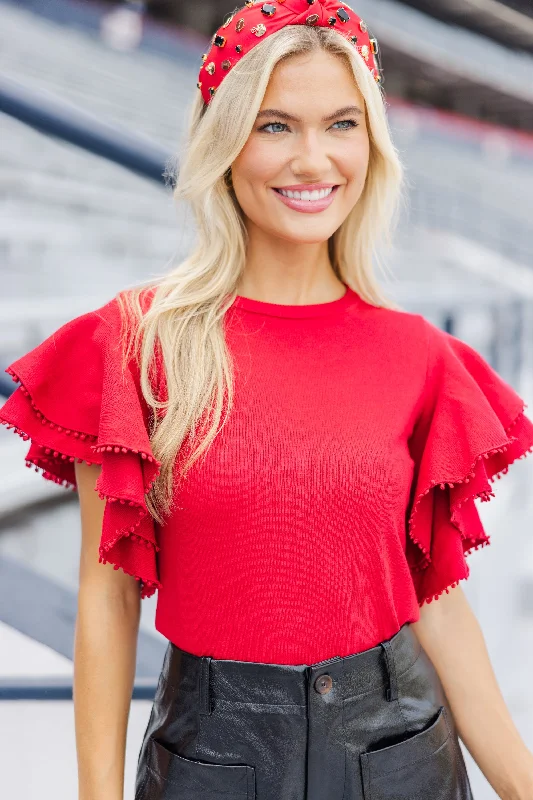 My Kind Of Love Red Pompom SweaterSheer Knit Tops