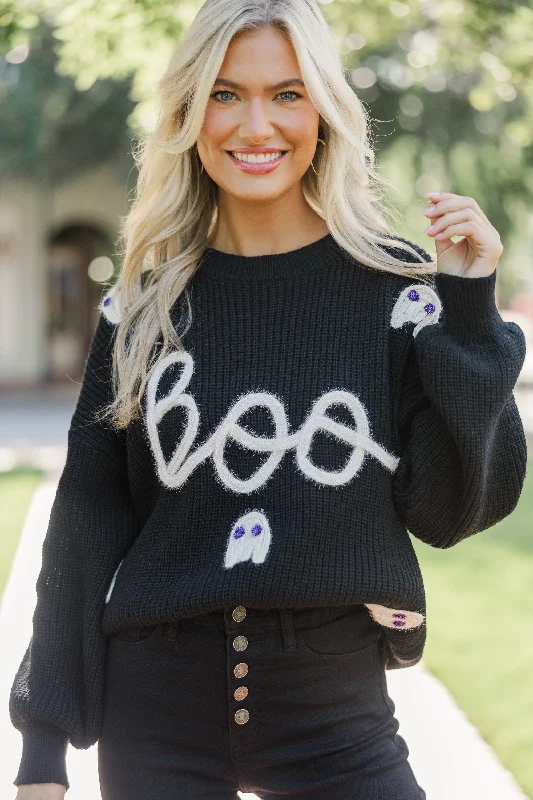 Hey Boo Black Script SweaterHiking Knit Tops