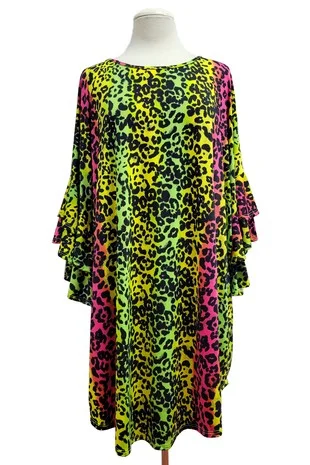 Metallic ShirtsBright Pink Green Leopard Shirt Top Tunic