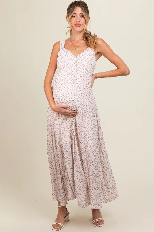 Modern DressLavender Floral Button Down Maternity Maxi Dress