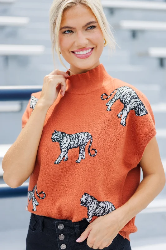 Look The Part Rust Orange Tiger SweaterLayered Knit Tops