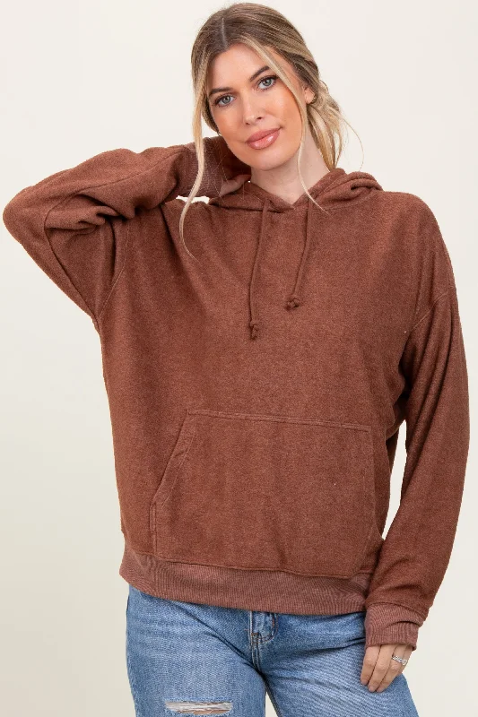 Lounge HoodiesBrown Brushed Knit Oversized Hoodie