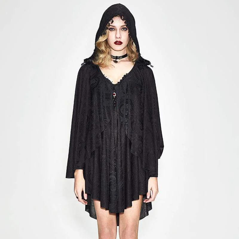 Fringed HoodiesWomen's Short Hooded Goth Dress