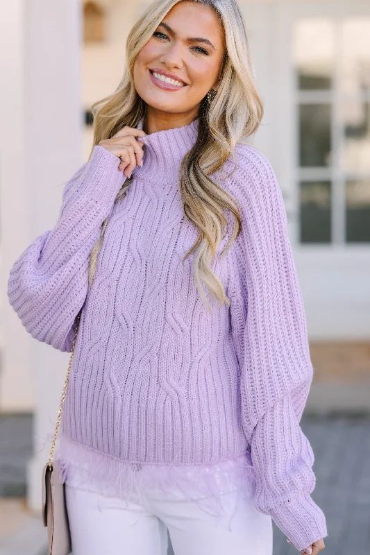 What's Going On Lavendar Purple Feather Trim SweaterRibbed Knit Tops