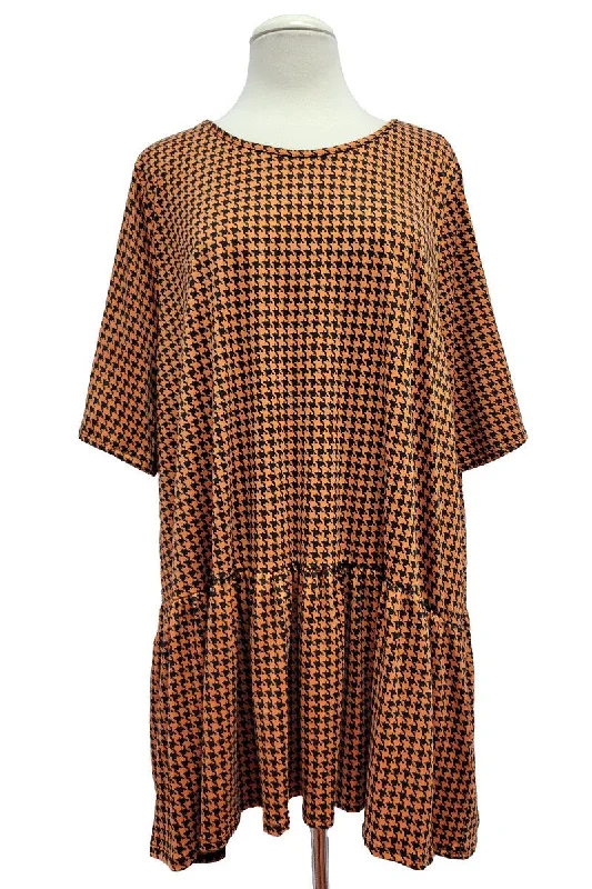 Formal ShirtsOrange & Black Houndstooth Print Shirt Tunic Top