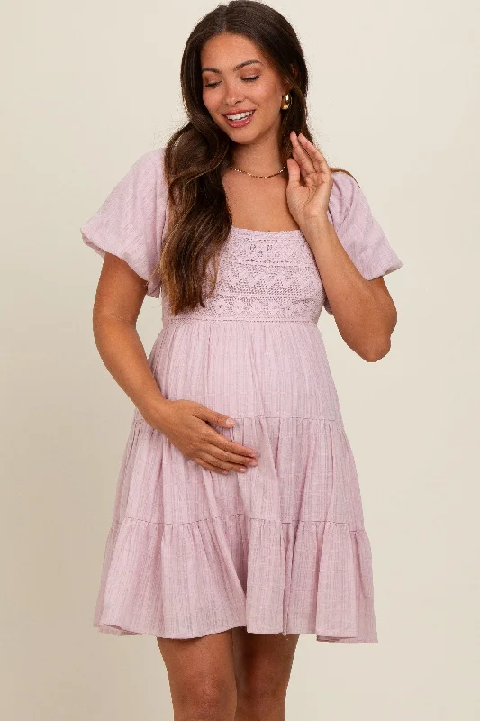 Running DressLight Pink Crochet Tiered Maternity Dress