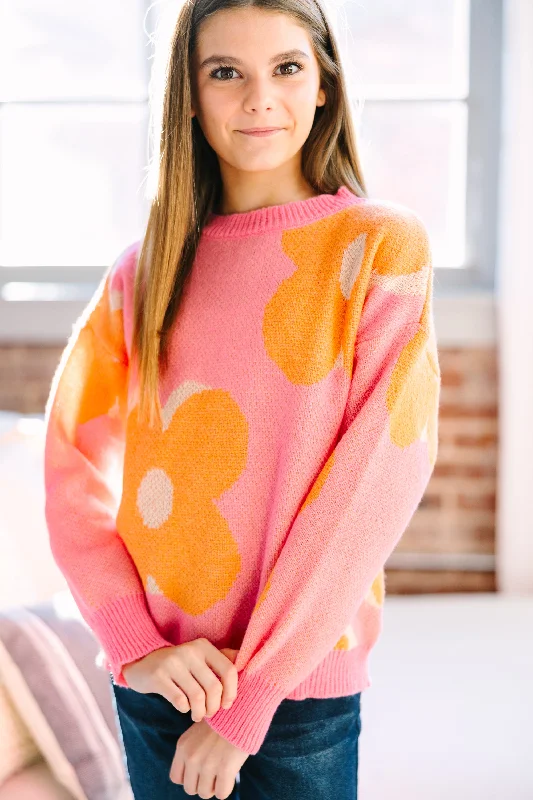 Girls: Look Out Pink Floral SweaterHemp Knit Tops