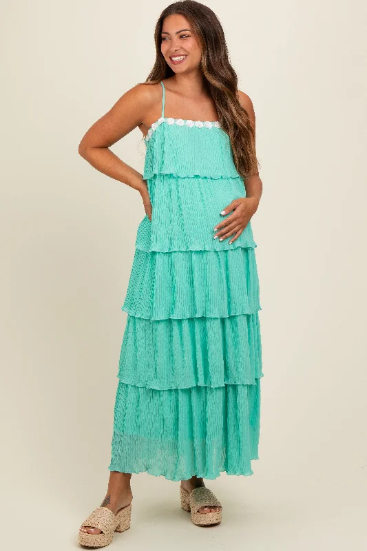 Office DressAqua Ruffle Tiered Maternity Maxi Dress