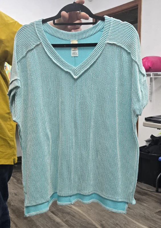 Outdoor ShirtsLight Blue Teal Ribbed Shirt Top