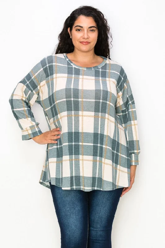 Polyester ShirtsPSFU Green and Gold Plaid Shirt Top