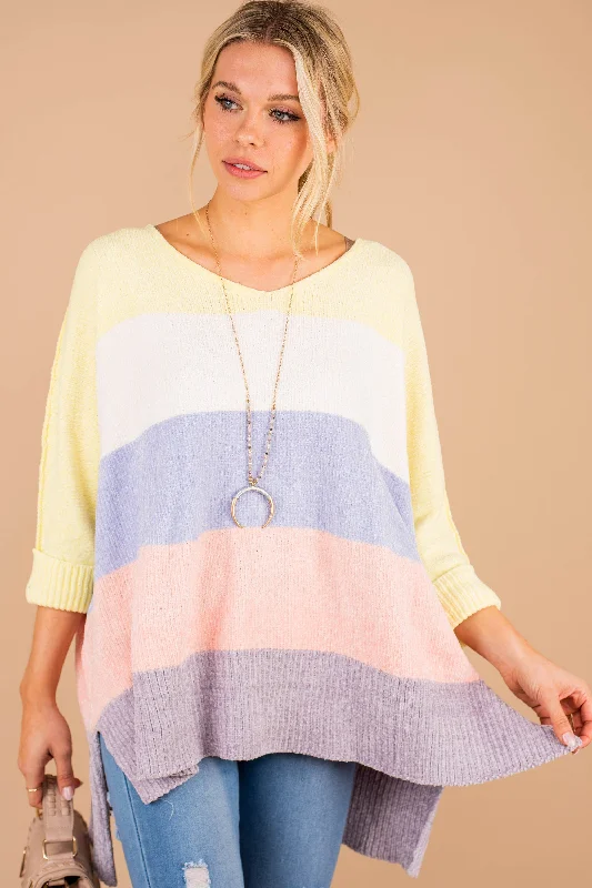 Making Friends Lemon Yellow Colorblock SweaterCrewneck Knit Tops