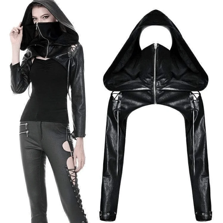 Graphic HoodiesWomen's Punk PU Masked Capes With Hood