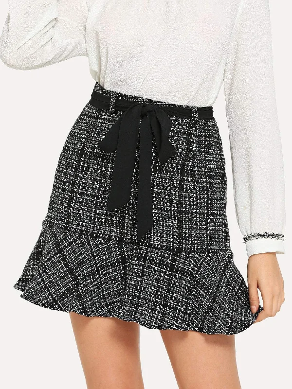 Flounce Hem Tweed SkirtReflective Skirt