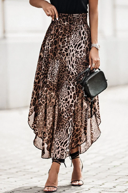 Leopard Print Smocked Waist SkirtTube Skirt